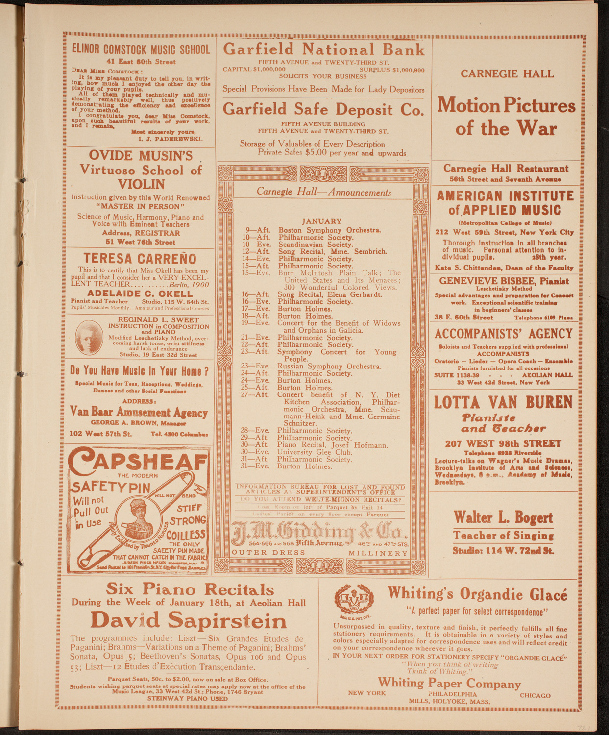 New York Philharmonic, January 8, 1915, program page 3