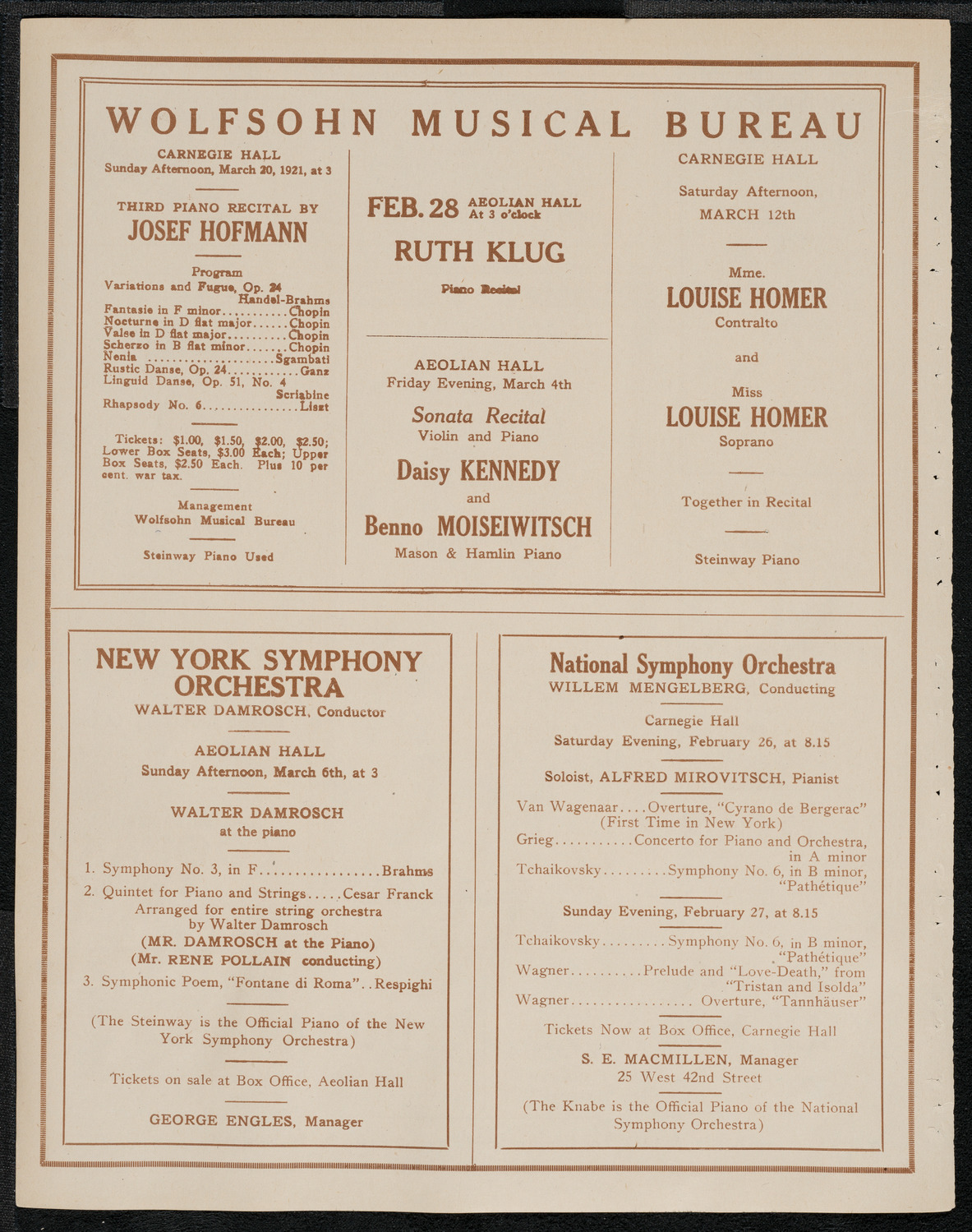 National Symphony Orchestra, February 24, 1921, program page 8