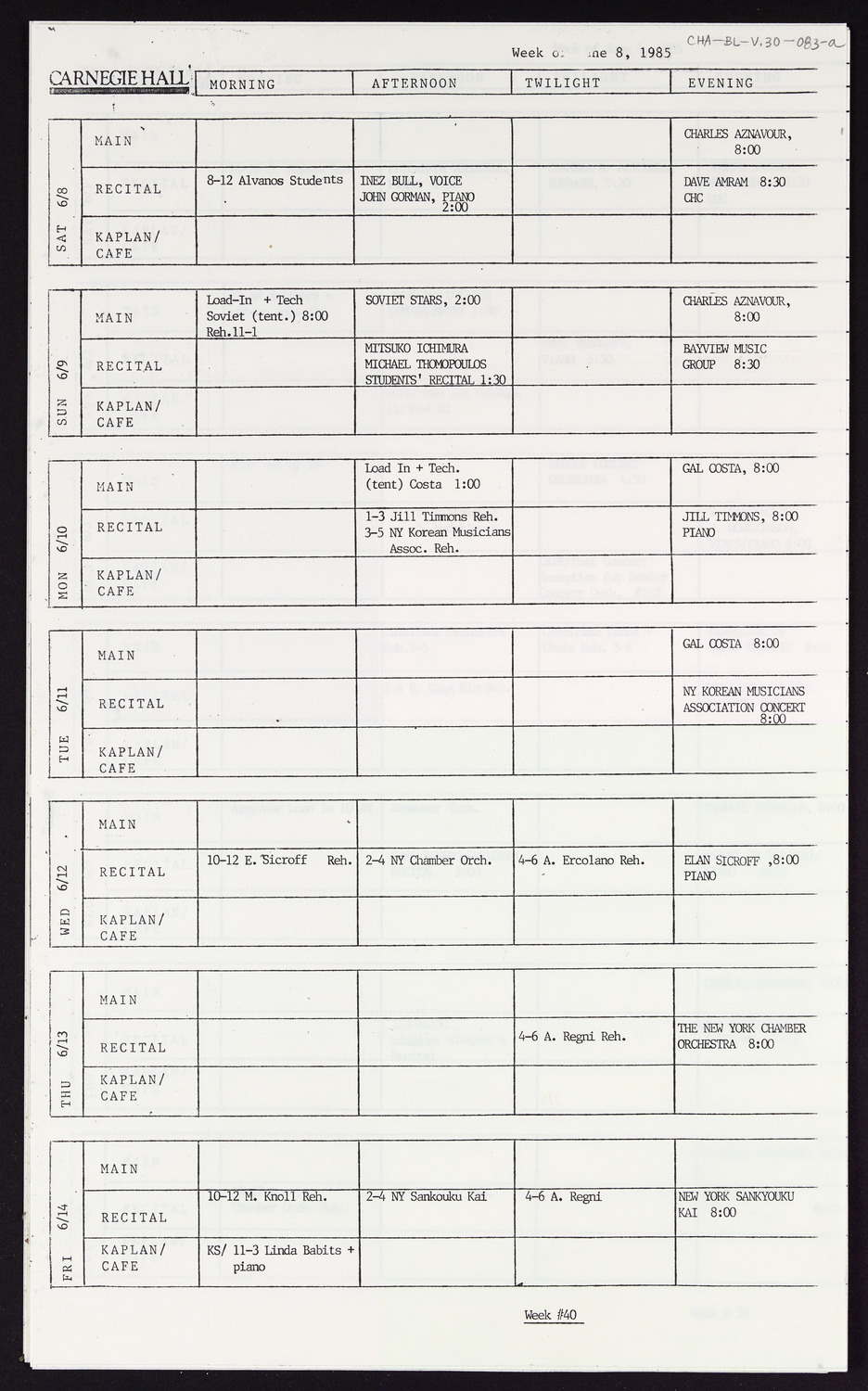 Carnegie Hall Booking Ledger, volume 30, page 83a