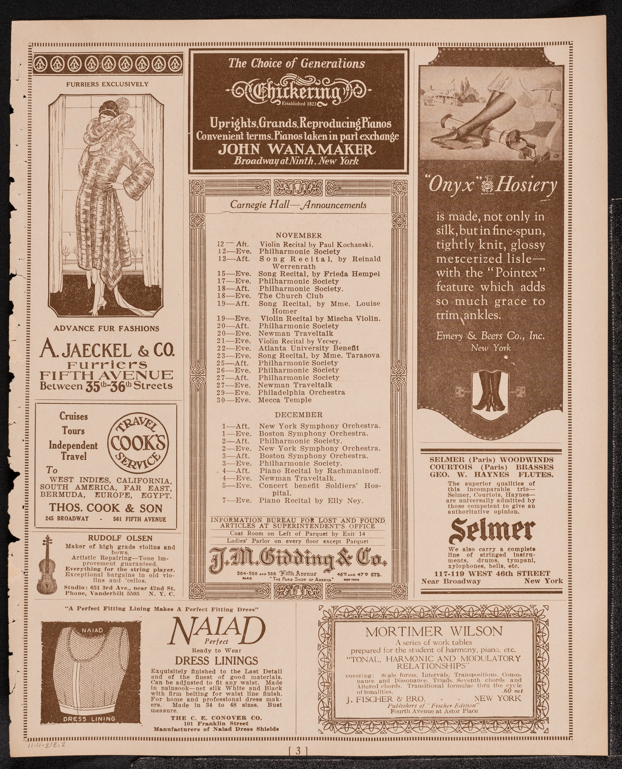 Helen Jeffrey, Violin, November 11, 1921, program page 3