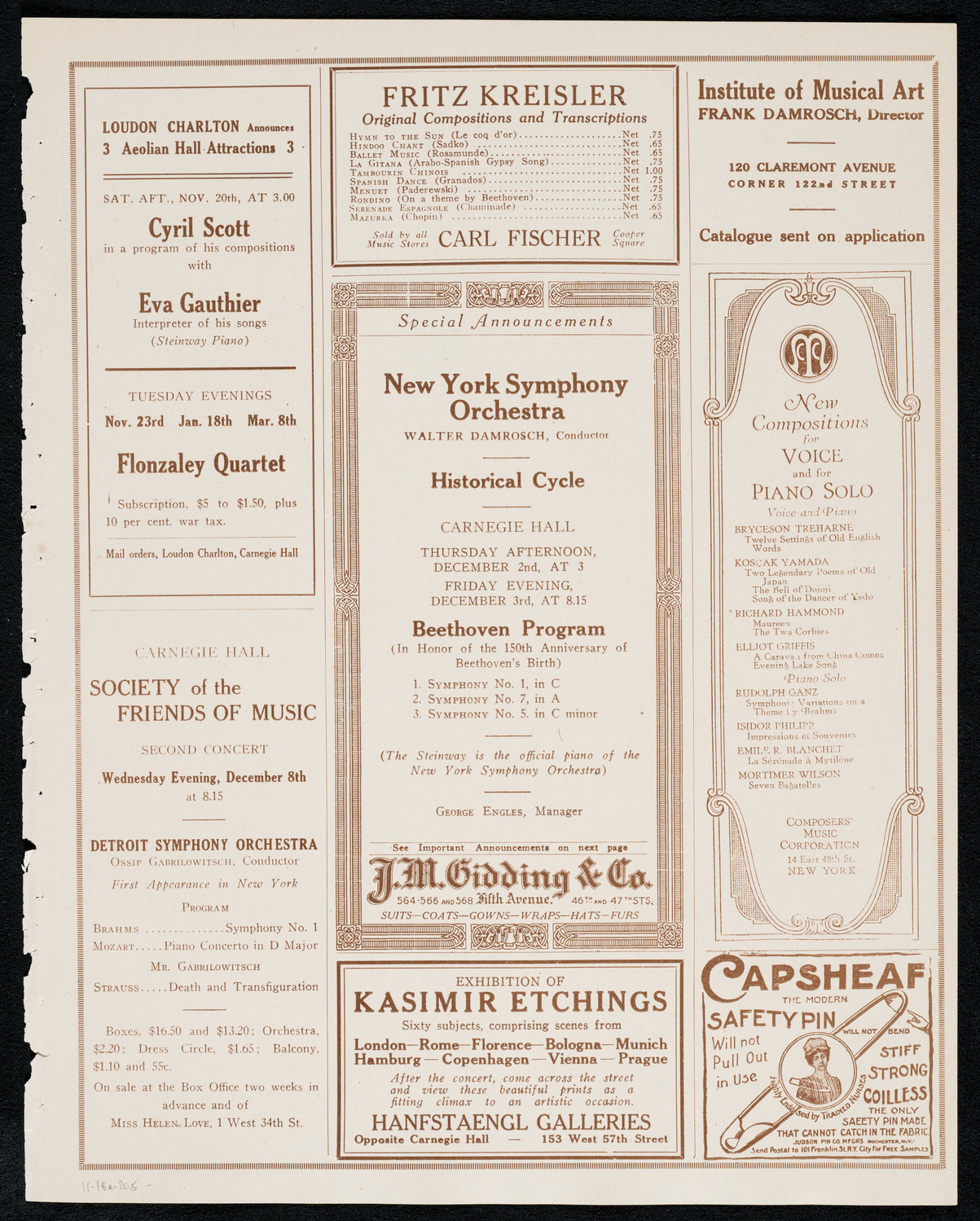 National Symphony Orchestra, November 18, 1920, program page 9