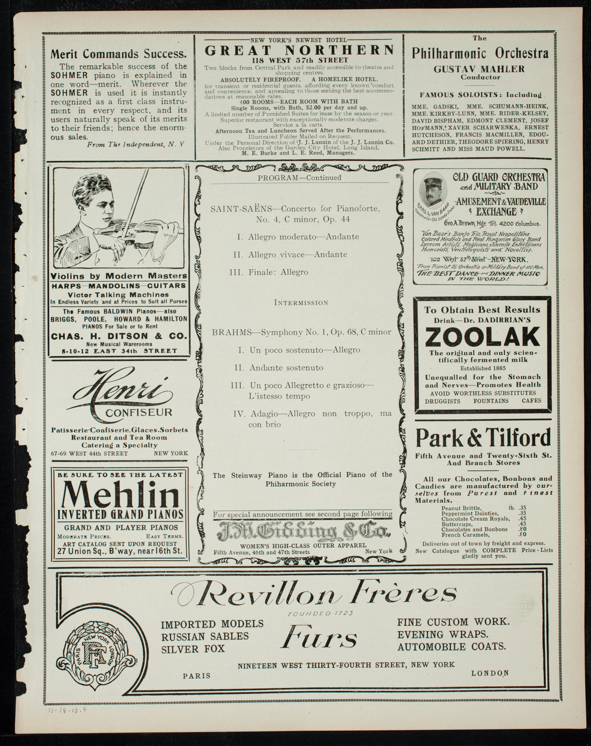 New York Philharmonic, November 18, 1910, program page 7
