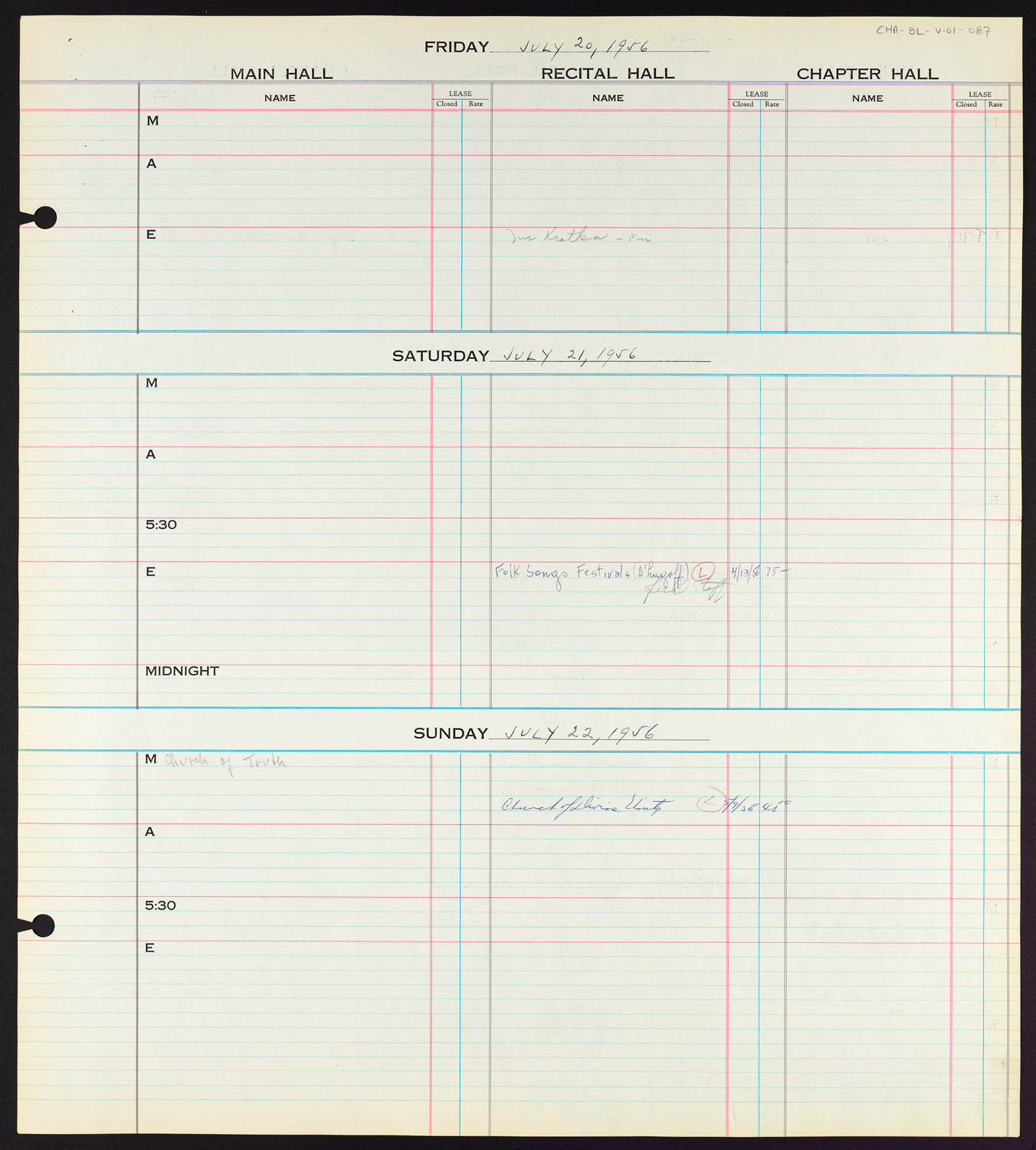 Carnegie Hall Booking Ledger, volume 1, page 87