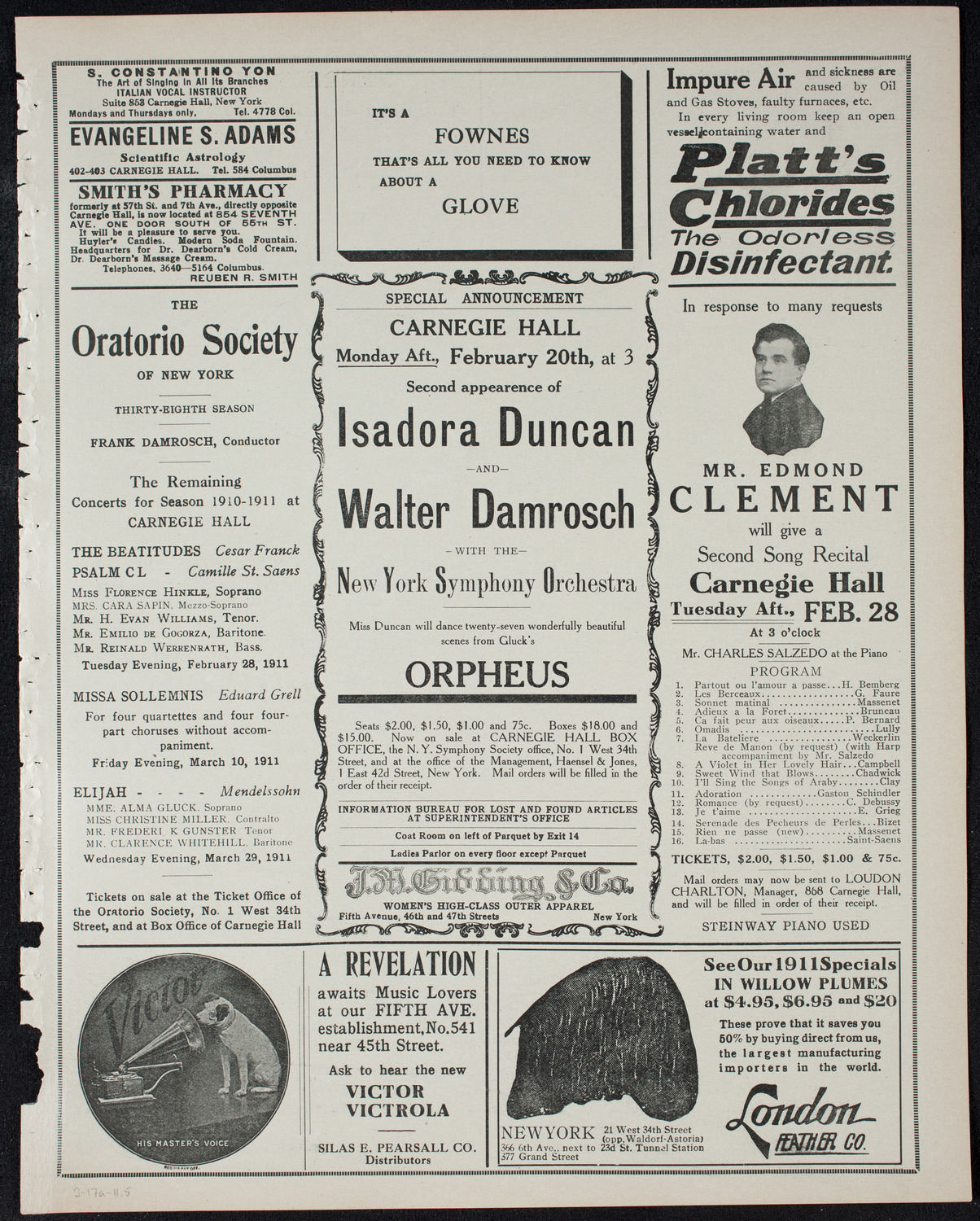 New York Philharmonic, February 17, 1911, program page 9