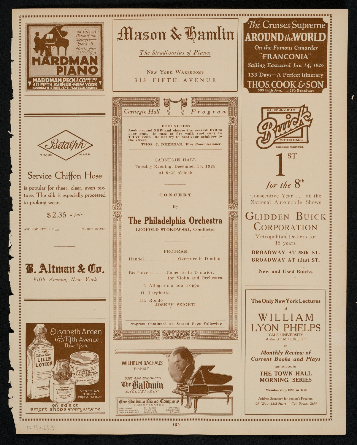 Philadelphia Orchestra, December 15, 1925, program page 5