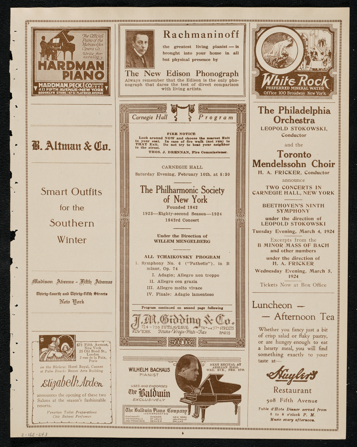 New York Philharmonic, February 16, 1924, program page 5