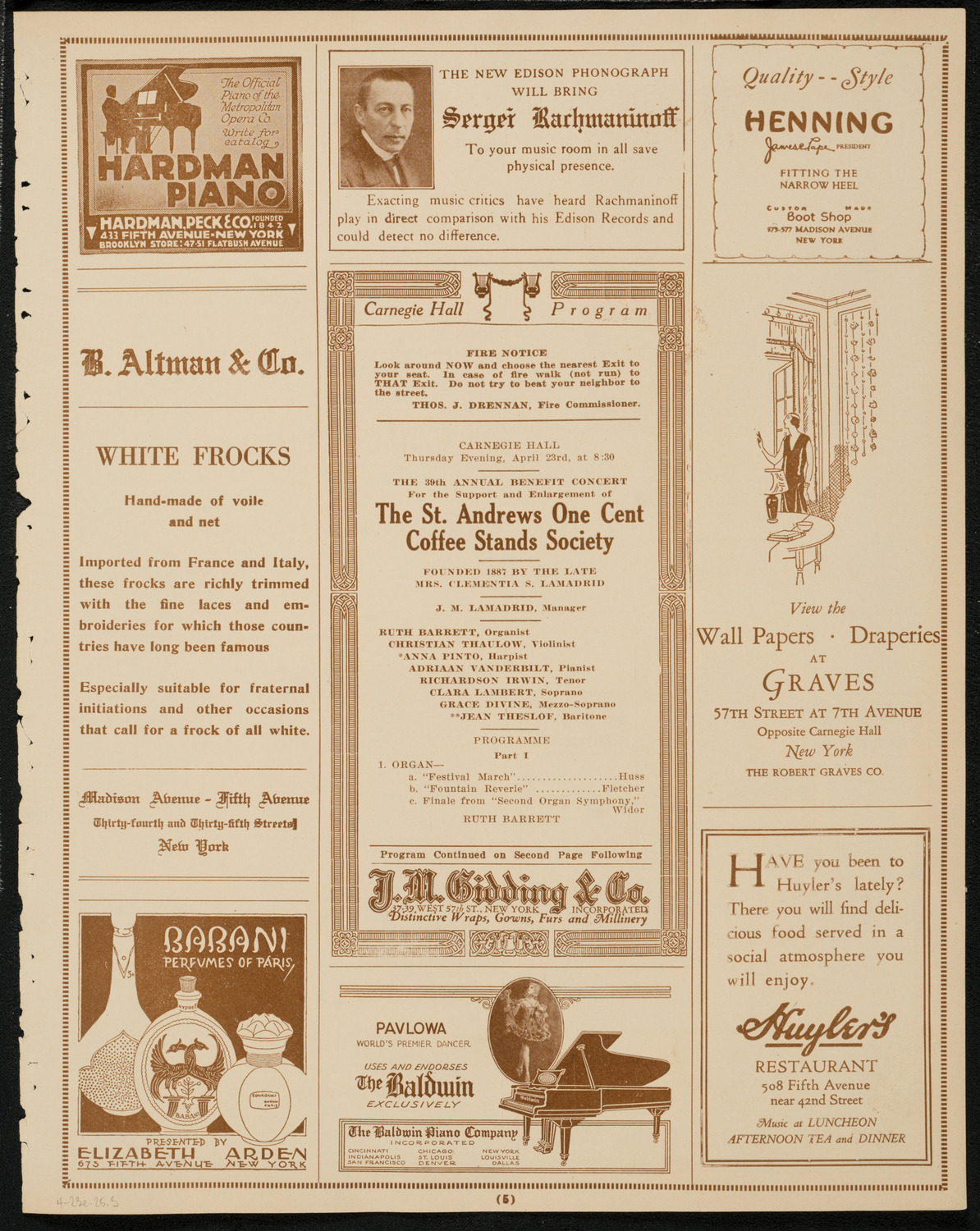 Benefit: St. Andrews One Cent Coffee Stands Society, April 23, 1925, program page 5