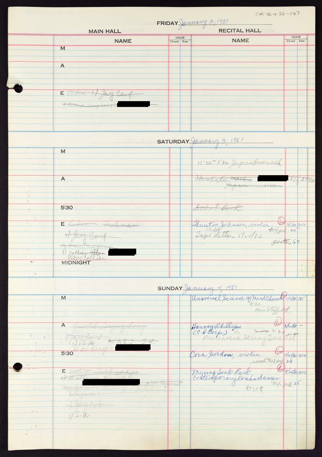 Carnegie Hall Booking Ledger, volume 26, page 37