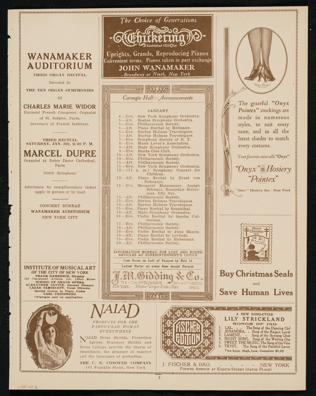 Boston Symphony Orchestra, January 3, 1924, program page 3