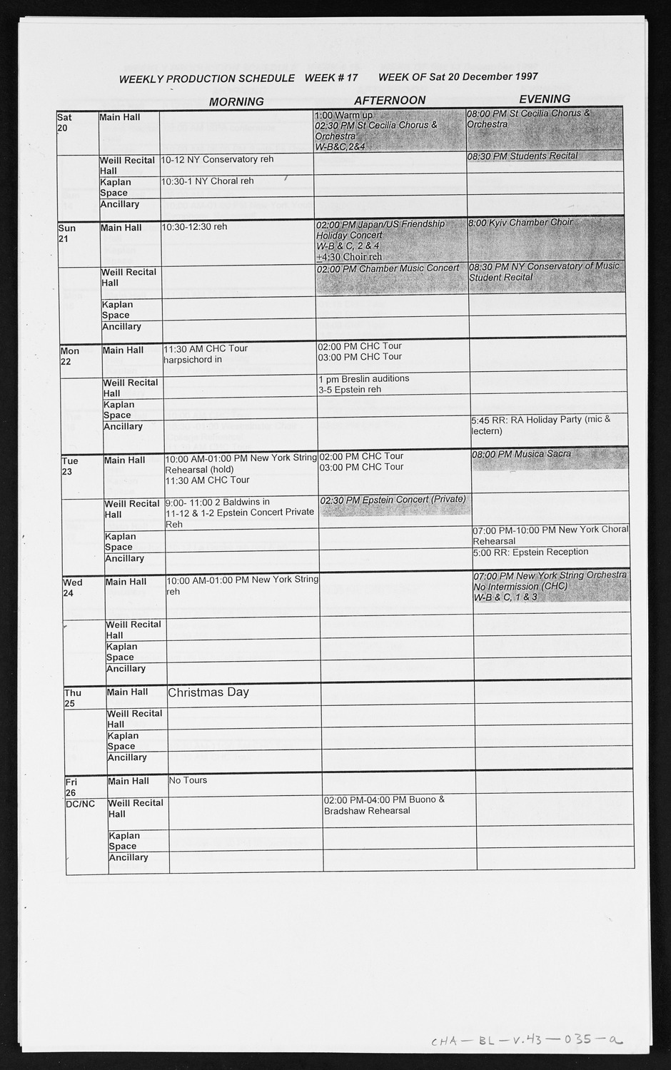 Carnegie Hall Booking Ledger, volume 43, page 35a