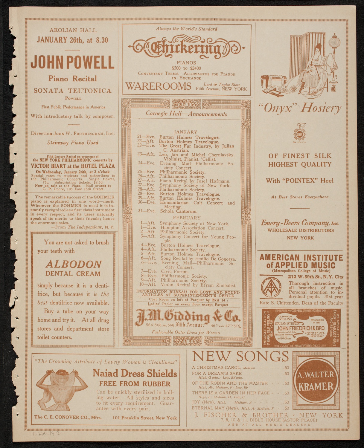 New York Philharmonic, January 21, 1917, program page 3