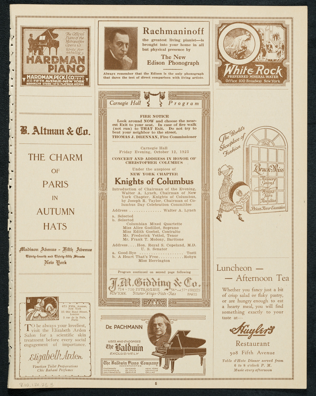 Concert and Address in Honor of Christopher Columbus, October 12, 1923, program page 5