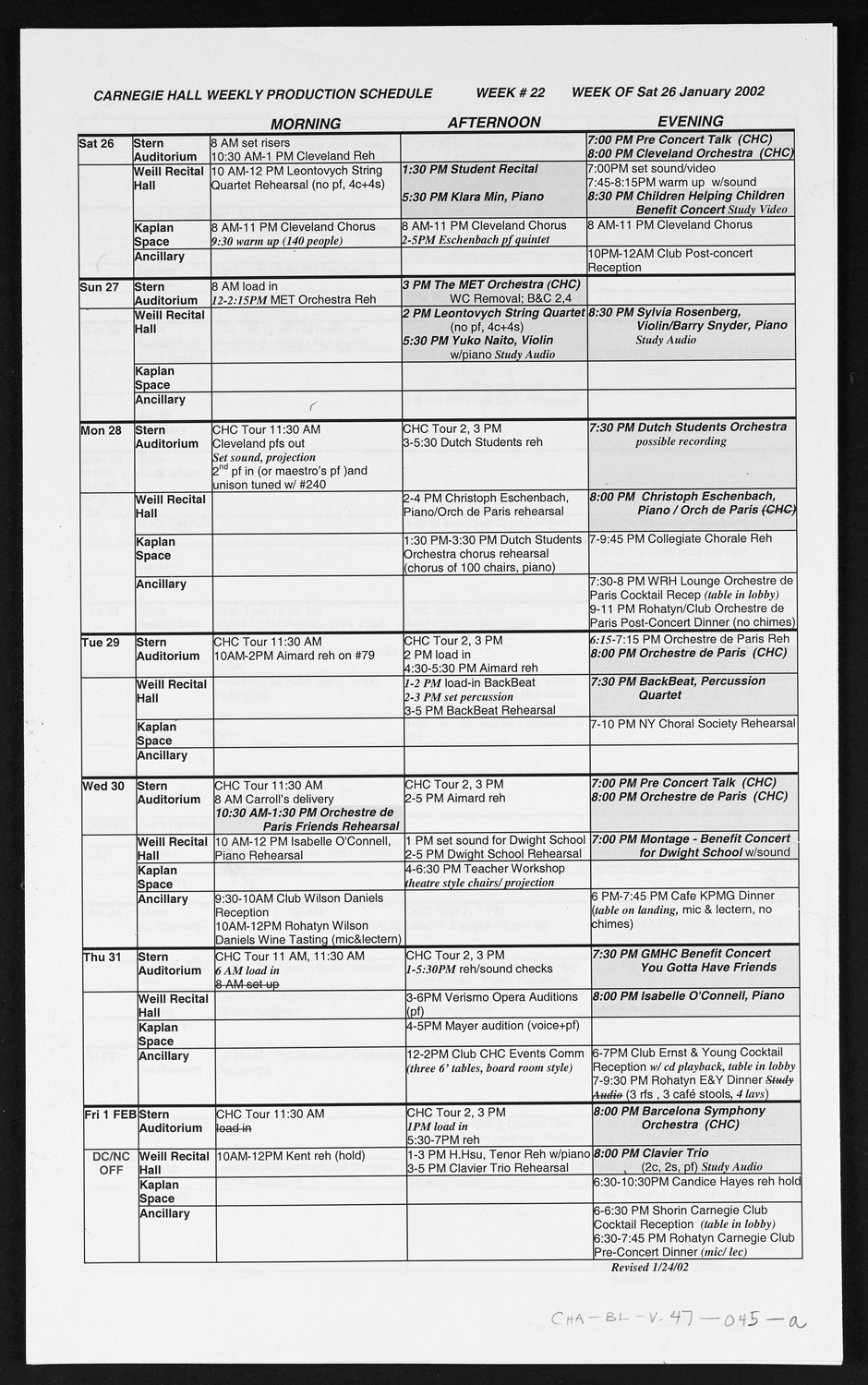 Carnegie Hall Booking Ledger, volume 47, page 45a