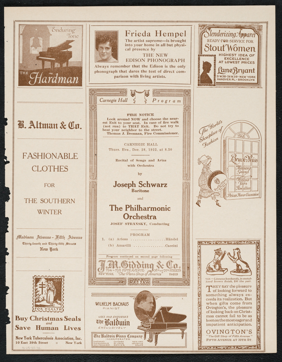 Joseph Schwarz, Baritone, with the New York Philharmonic, December 28, 1922, program page 5