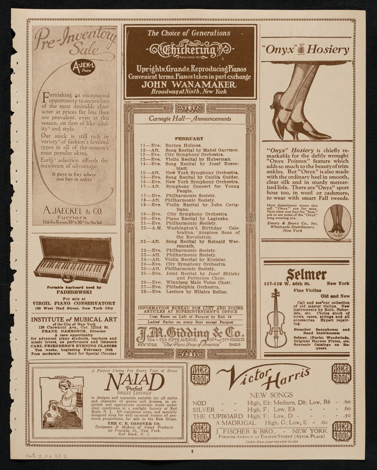 New York Philharmonic, February 11, 1923, program page 3