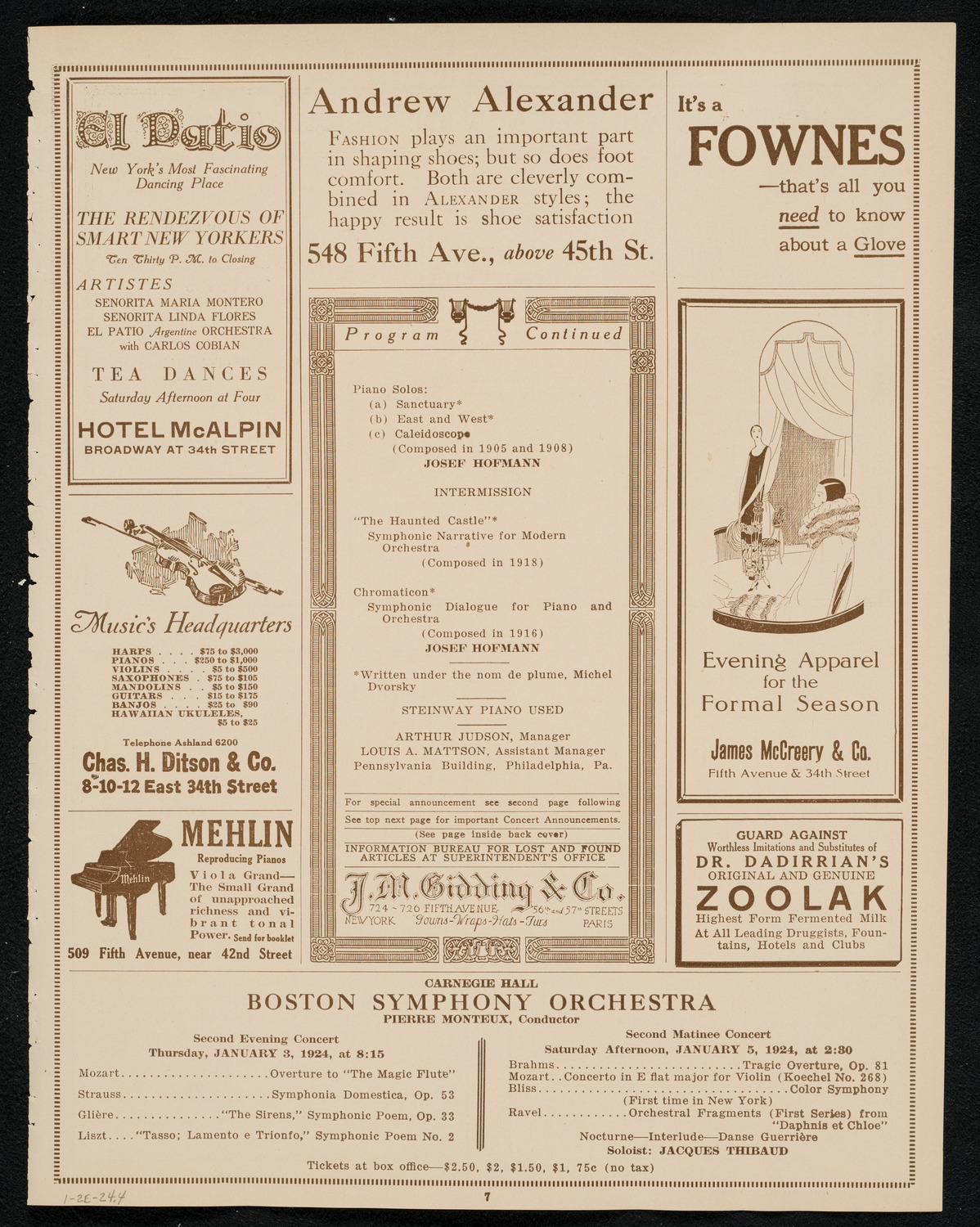 Philadelphia Orchestra, January 2, 1924, program page 7