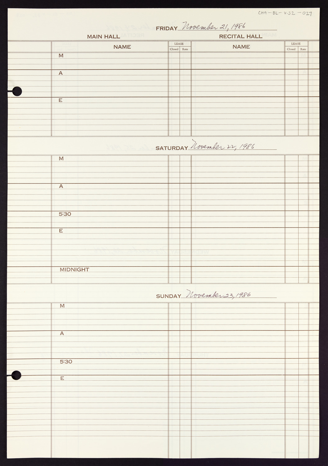 Carnegie Hall Booking Ledger, volume 32, page 27