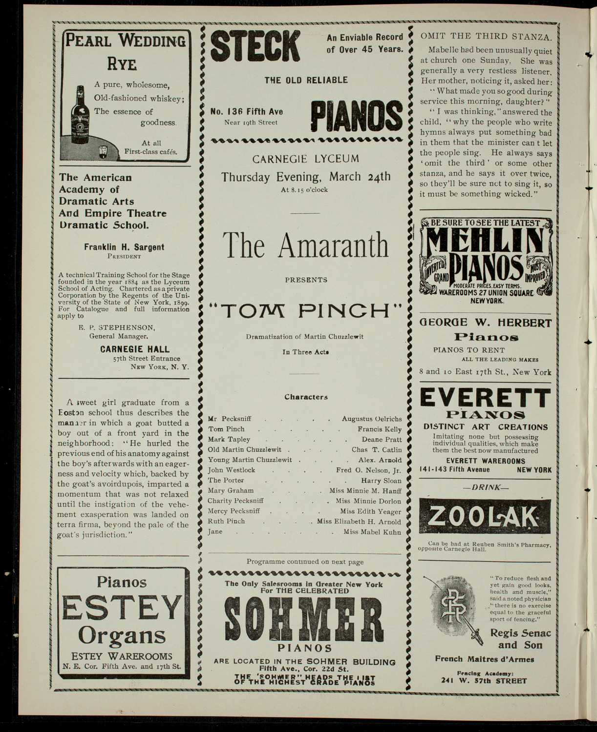 The Amaranth Dramatic Society, March 24, 1904, program page 2