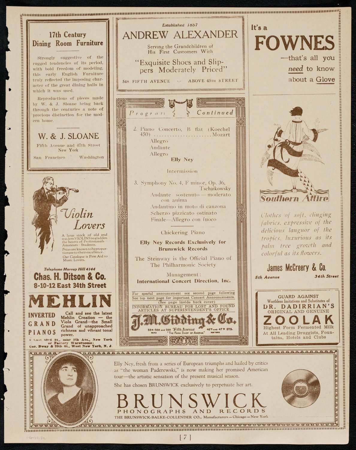Elly Ney, Piano, and the New York Philharmonic, January 16, 1922, program page 7
