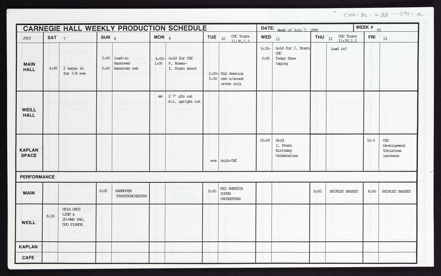 Carnegie Hall Booking Ledger, volume 35, page 91a