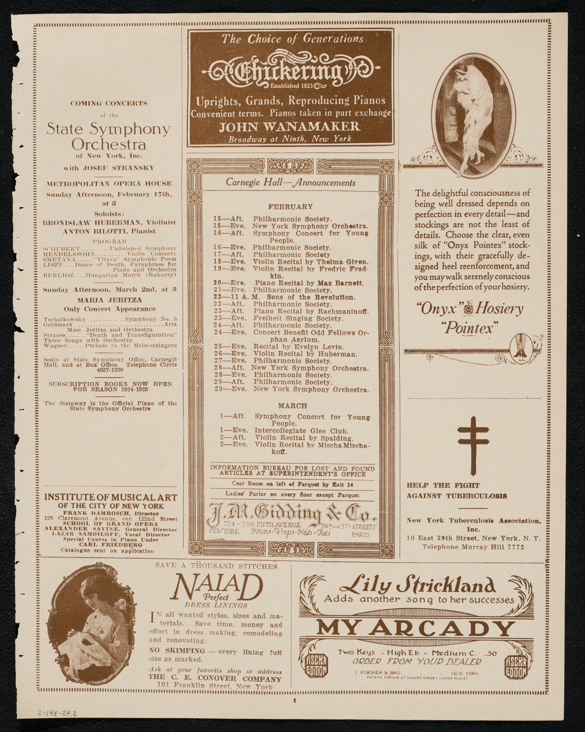 New York Philharmonic, February 14, 1924, program page 3