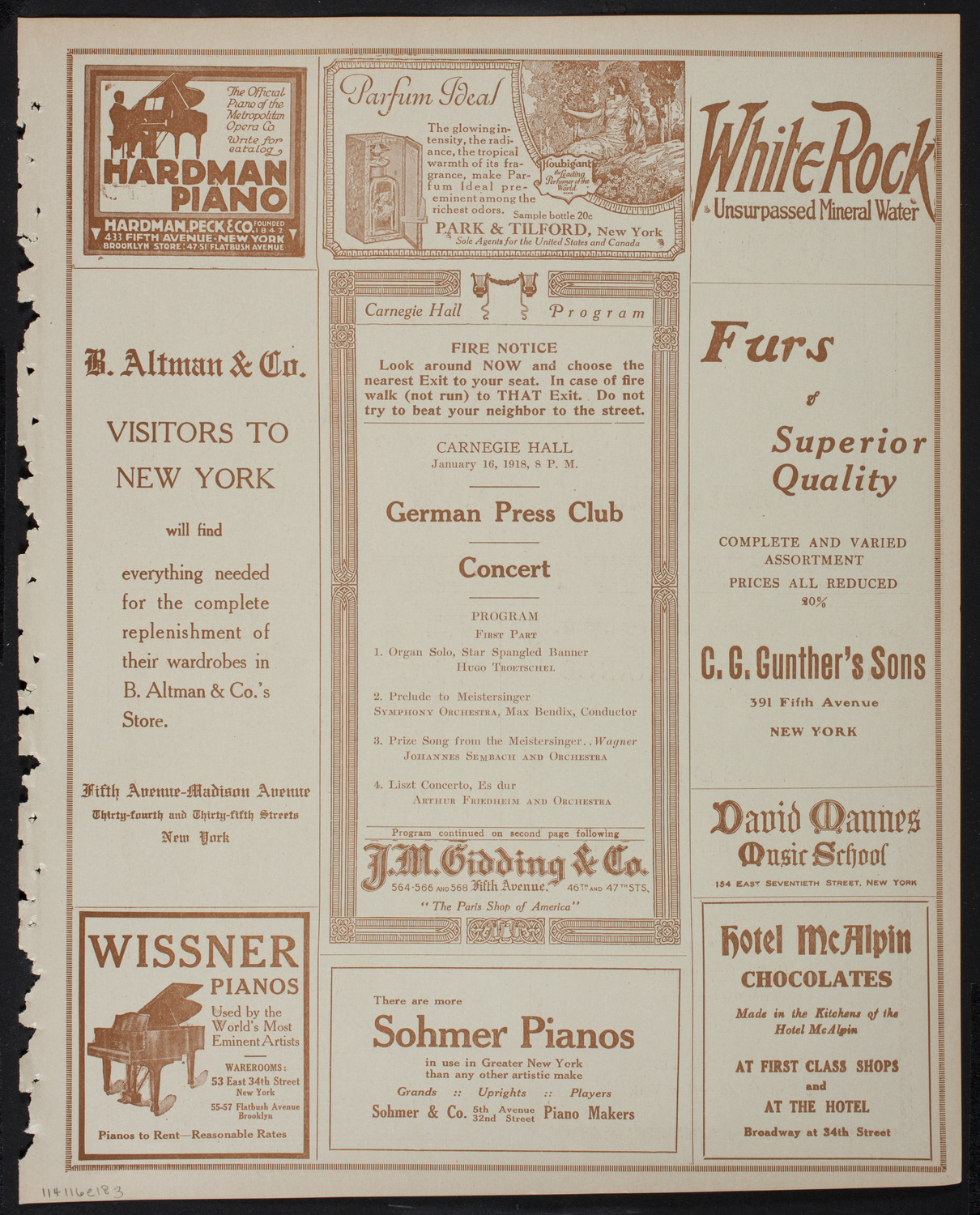 German Press Club Concert, January 16, 1918, program page 5