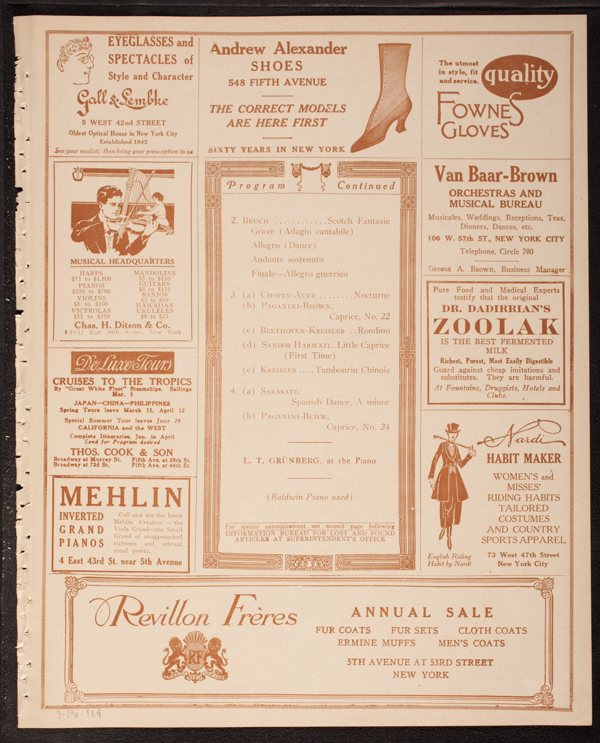 Eddy Brown, Violin, March 29, 1917, program page 9