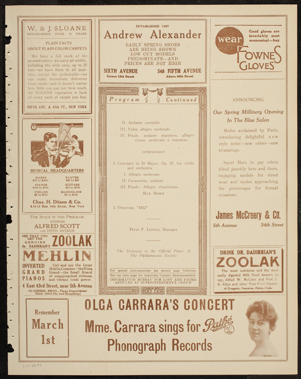 New York Philharmonic, February 15, 1920, program page 7
