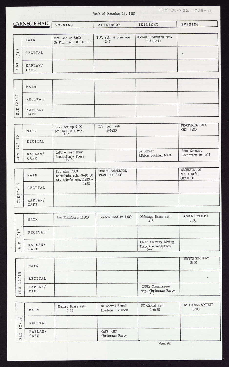 Carnegie Hall Booking Ledger, volume 32, page 33a