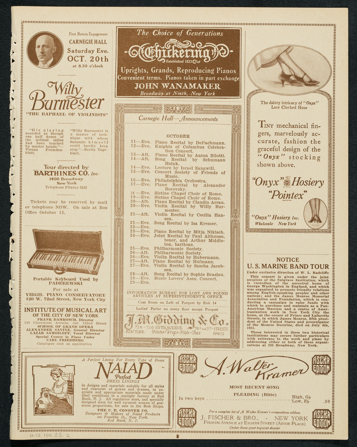 State Symphony Orchestra of New York, October 10, 1923, program page 3