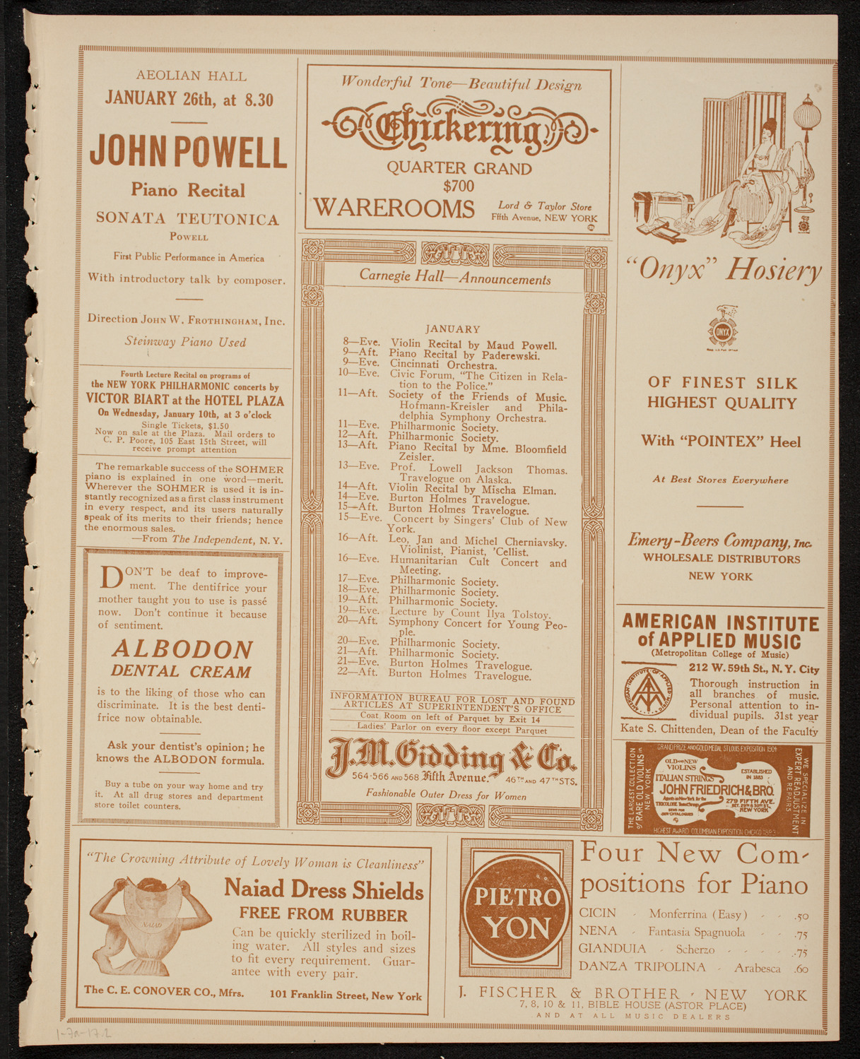 New York Philharmonic, January 7, 1917, program page 3