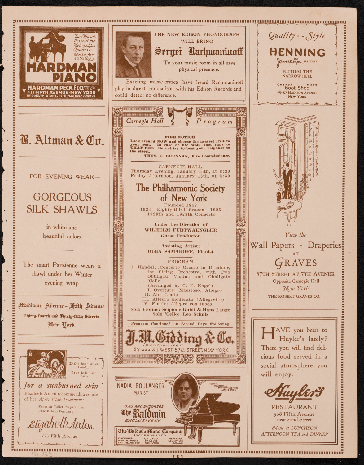 New York Philharmonic, January 15, 1925, program page 5