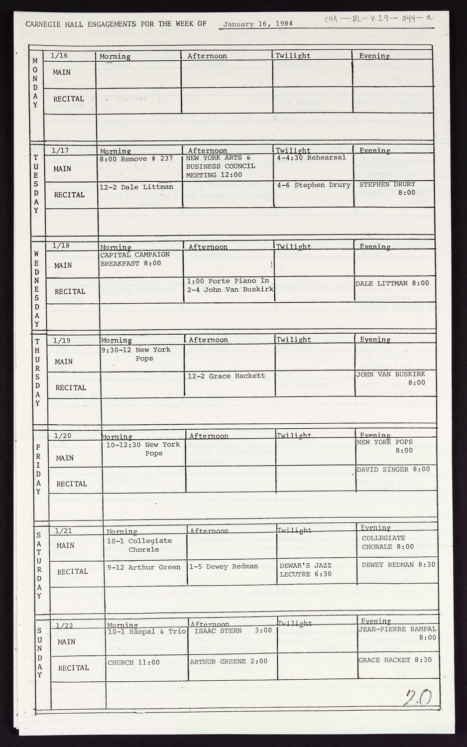 Carnegie Hall Booking Ledger, volume 29, page 44a