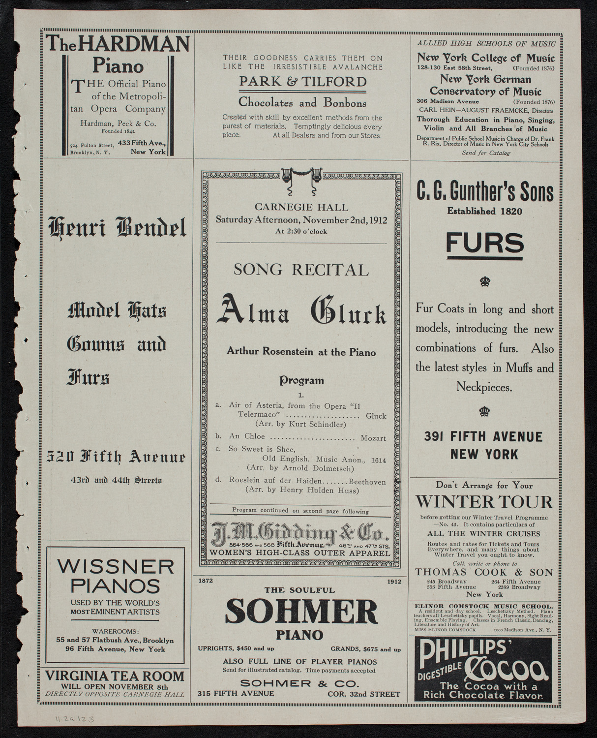 Alma Gluck, Soprano, November 2, 1912, program page 5