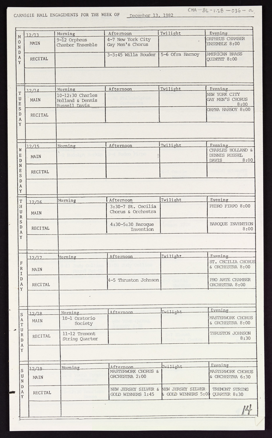 Carnegie Hall Booking Ledger, volume 28, page 36a