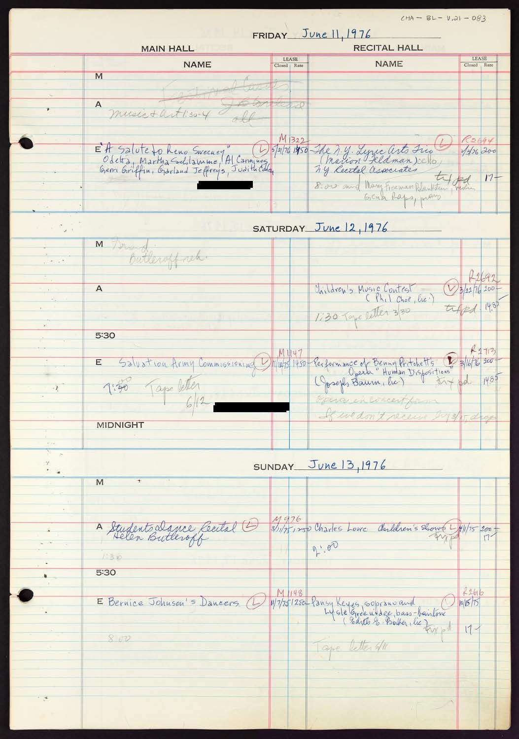 Carnegie Hall Booking Ledger, volume 21, page 83