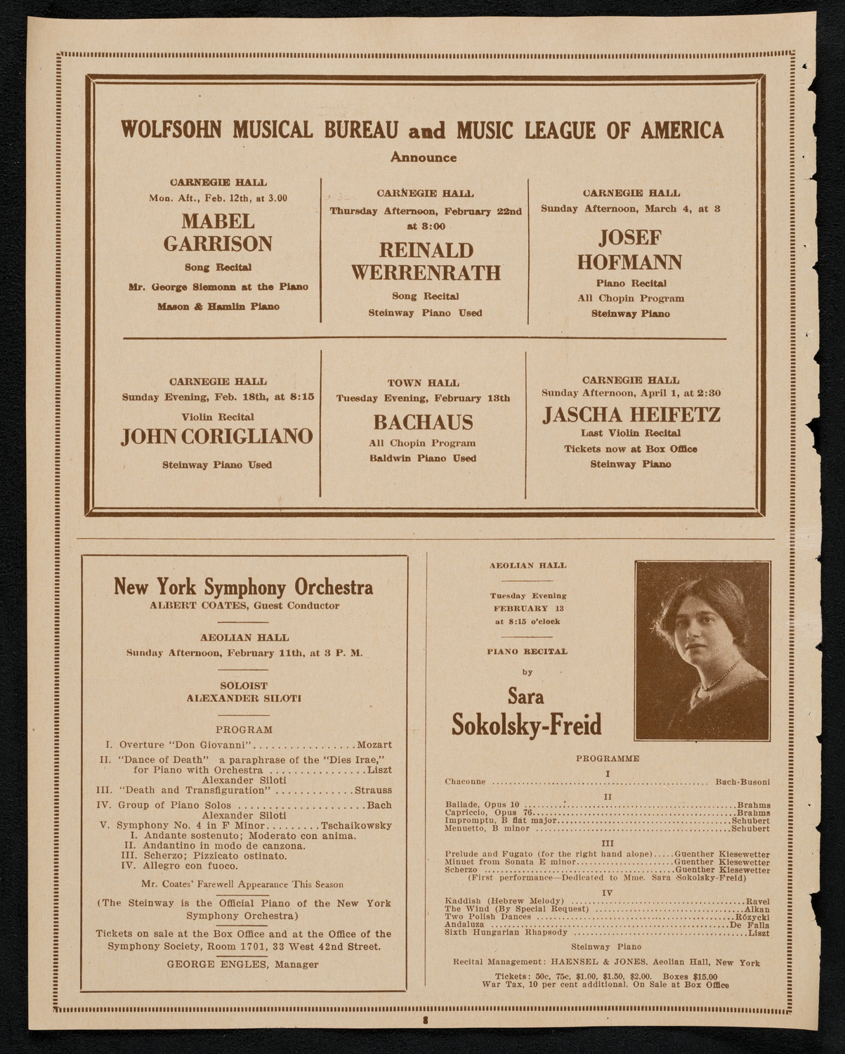 New York Philharmonic, February 8, 1923, program page 8
