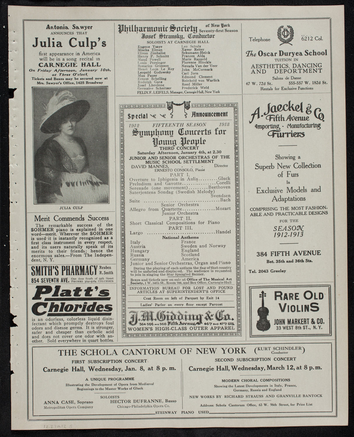 New York Philharmonic, December 27, 1912, program page 9