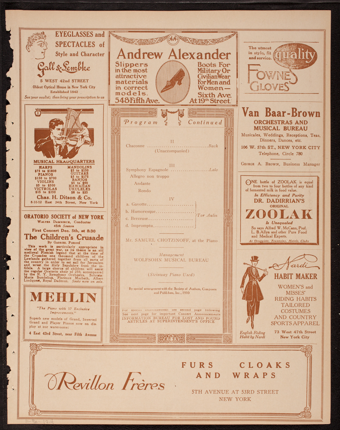 Efrem Zimbalist, Violin, November 4, 1917, program page 7