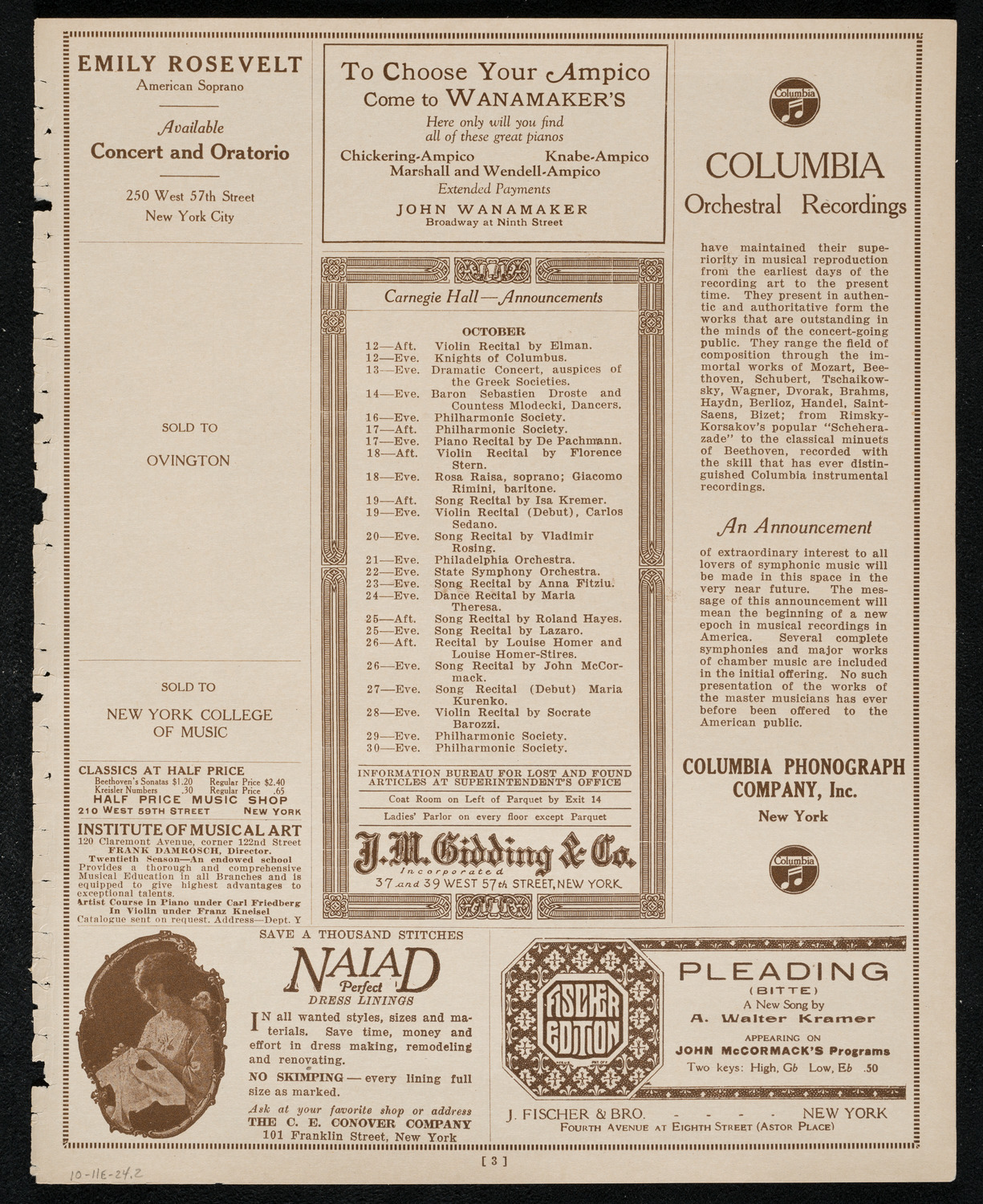 Bernardo Olshanky, Baritone, assisted by Helen Jeffrey, October 11, 1924, program page 3