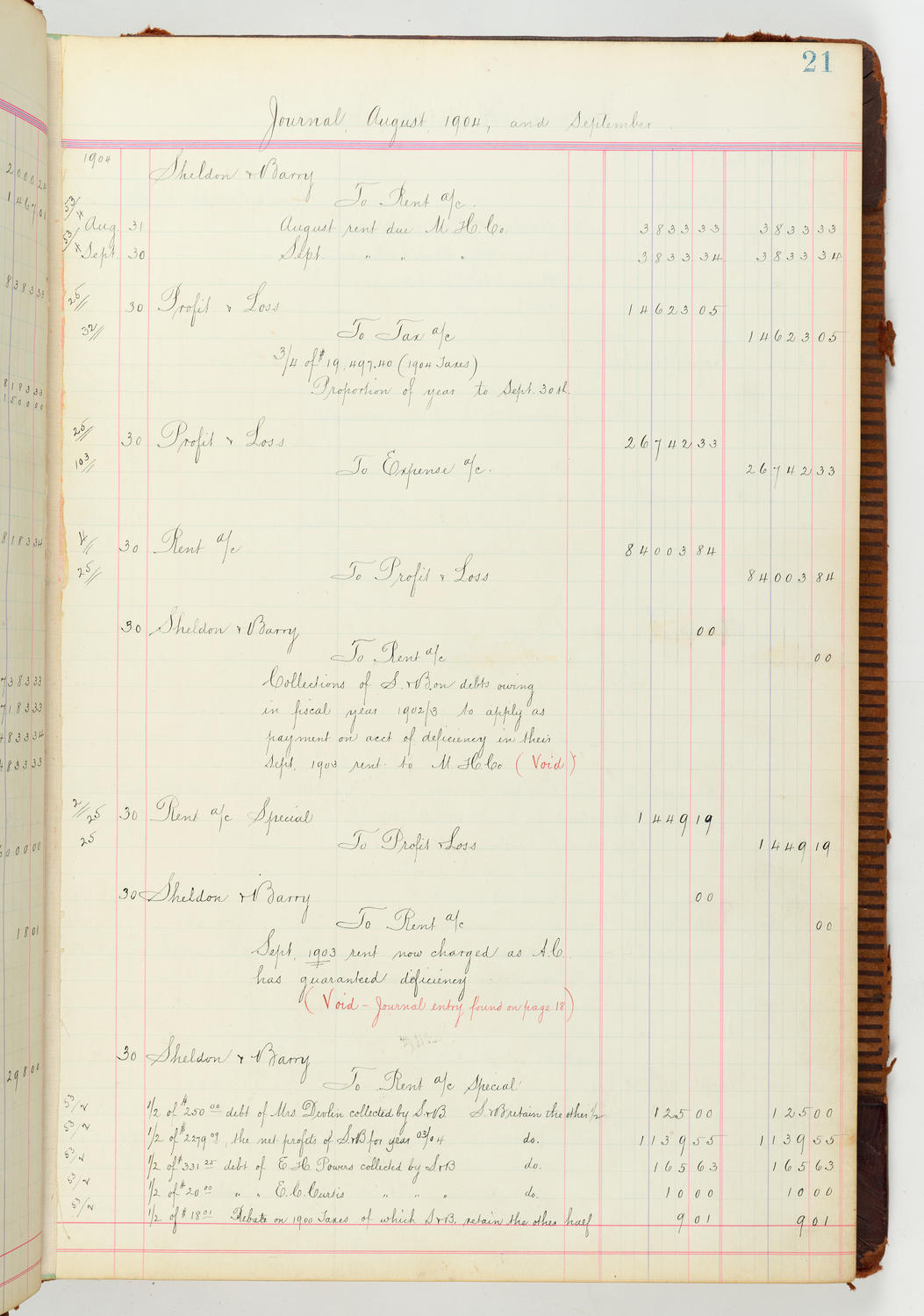 Music Hall Accounting Ledger Journal, volume 7, page 21
