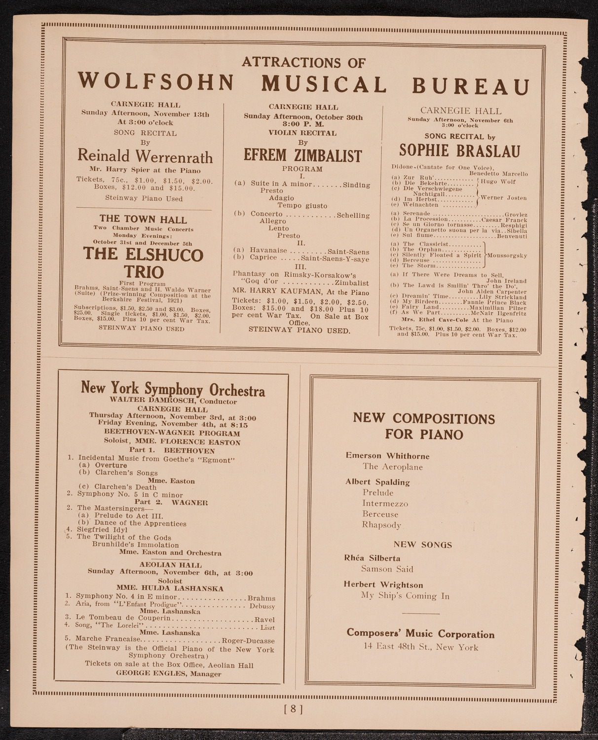 Elly Ney, Piano, October 26, 1921, program page 8