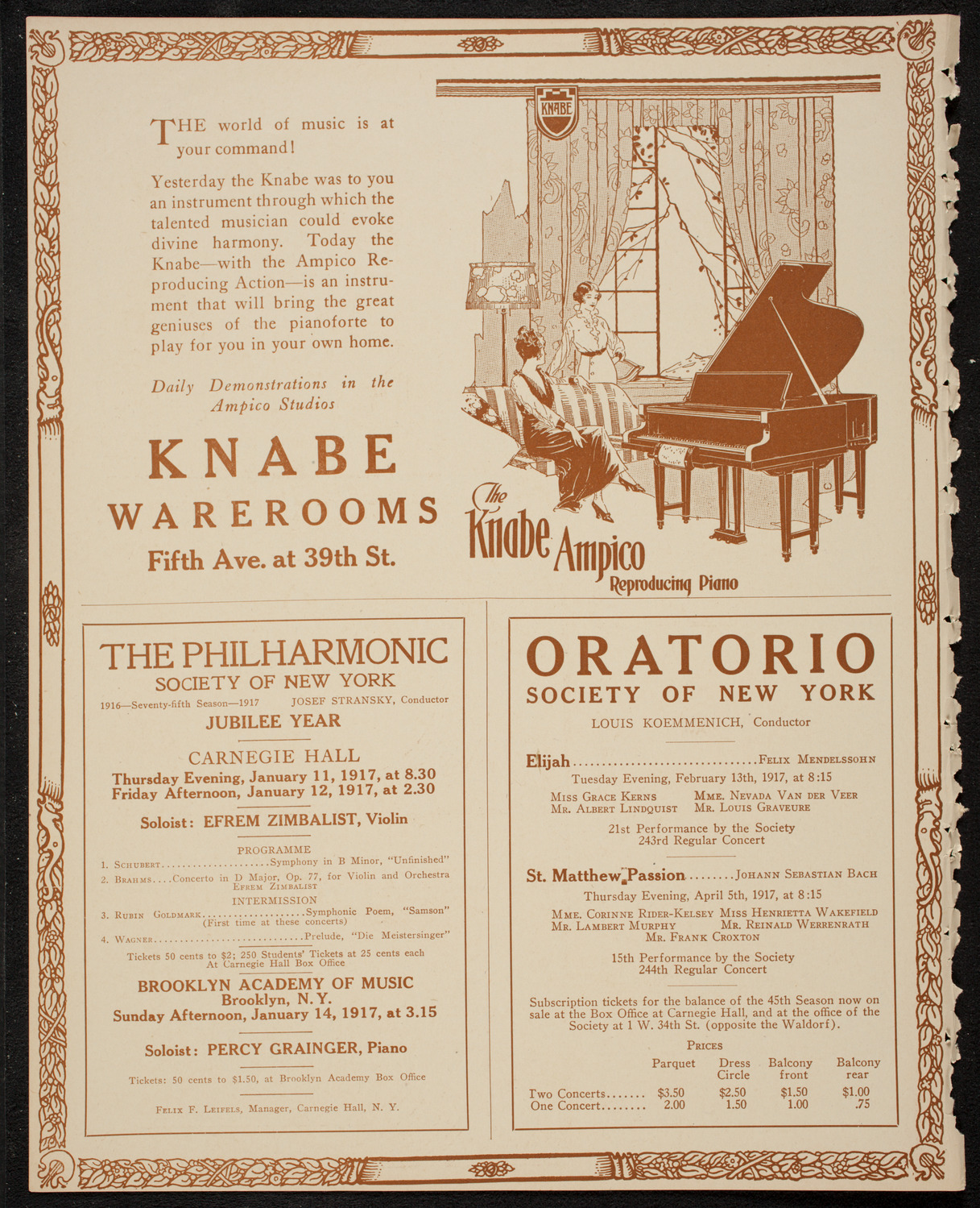 Ignacy Jan Paderewski, Piano, January 9, 1917, program page 14