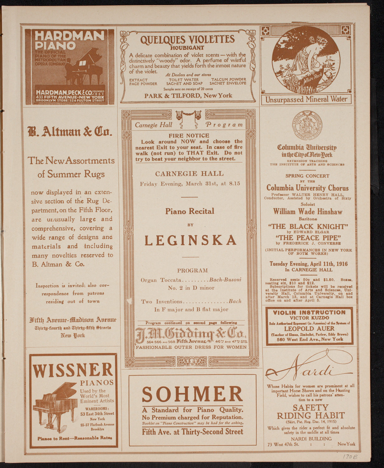 Ethel Leginska, Piano, March 31, 1916, program page 5