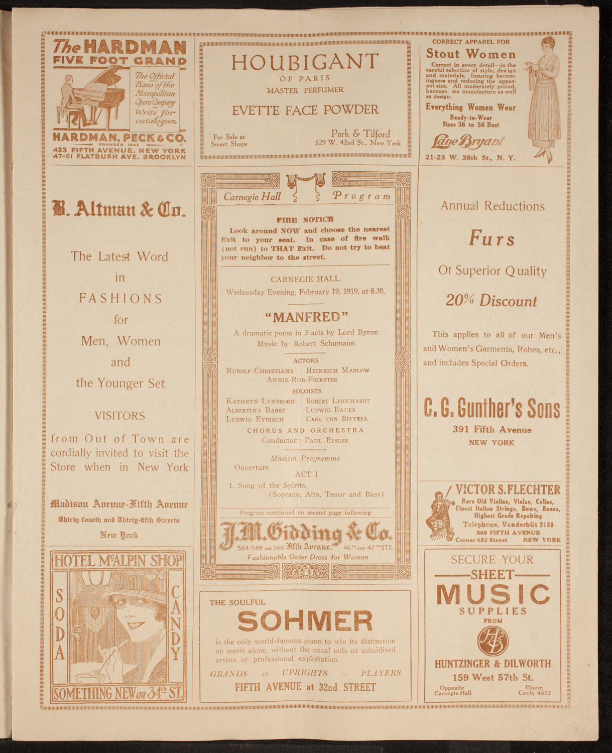 Manfred (Byron/ Schumann), February 19, 1919, program page 5