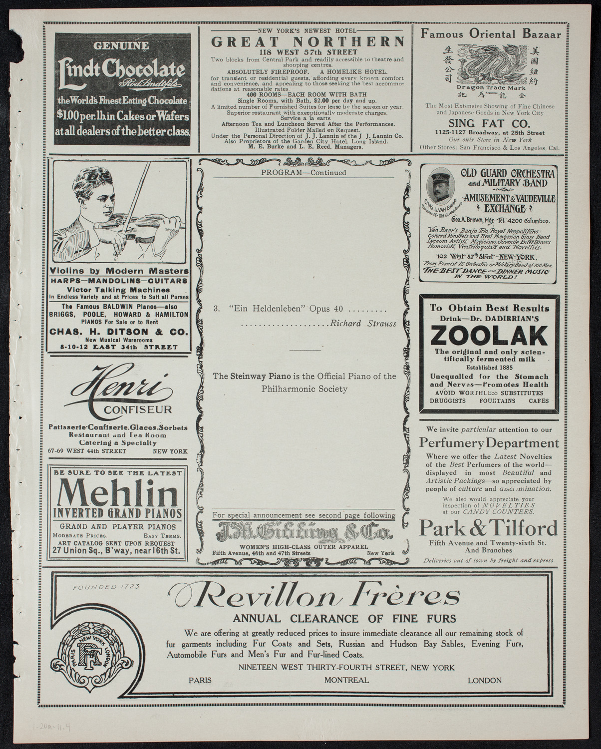 New York Philharmonic, January 20, 1911, program page 7