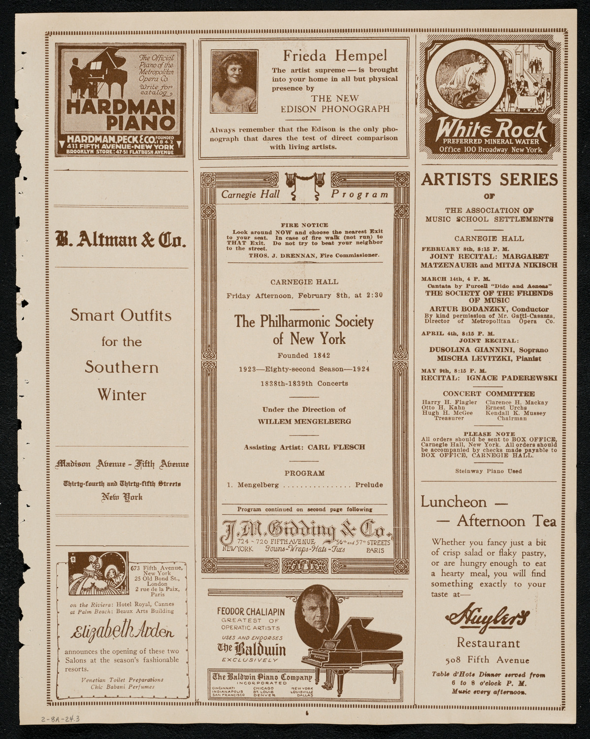 New York Philharmonic, February 8, 1924, program page 5