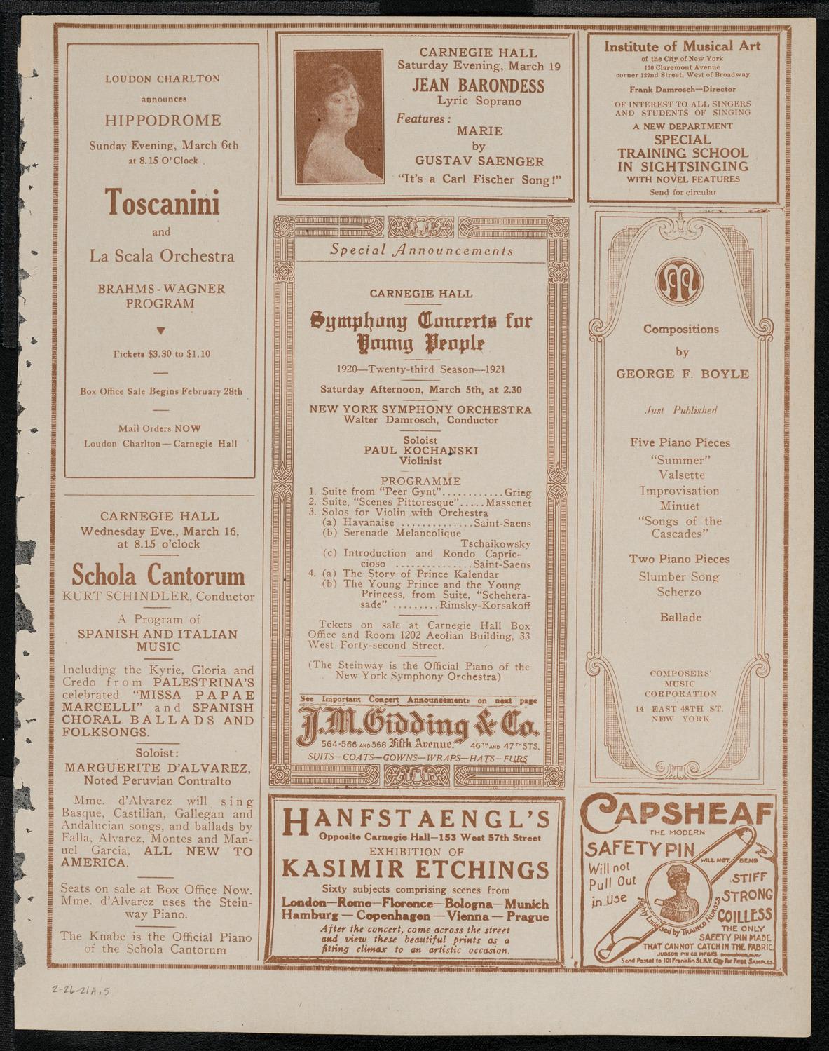 Sergei Rachmaninoff, Piano, February 26, 1921, program page 9