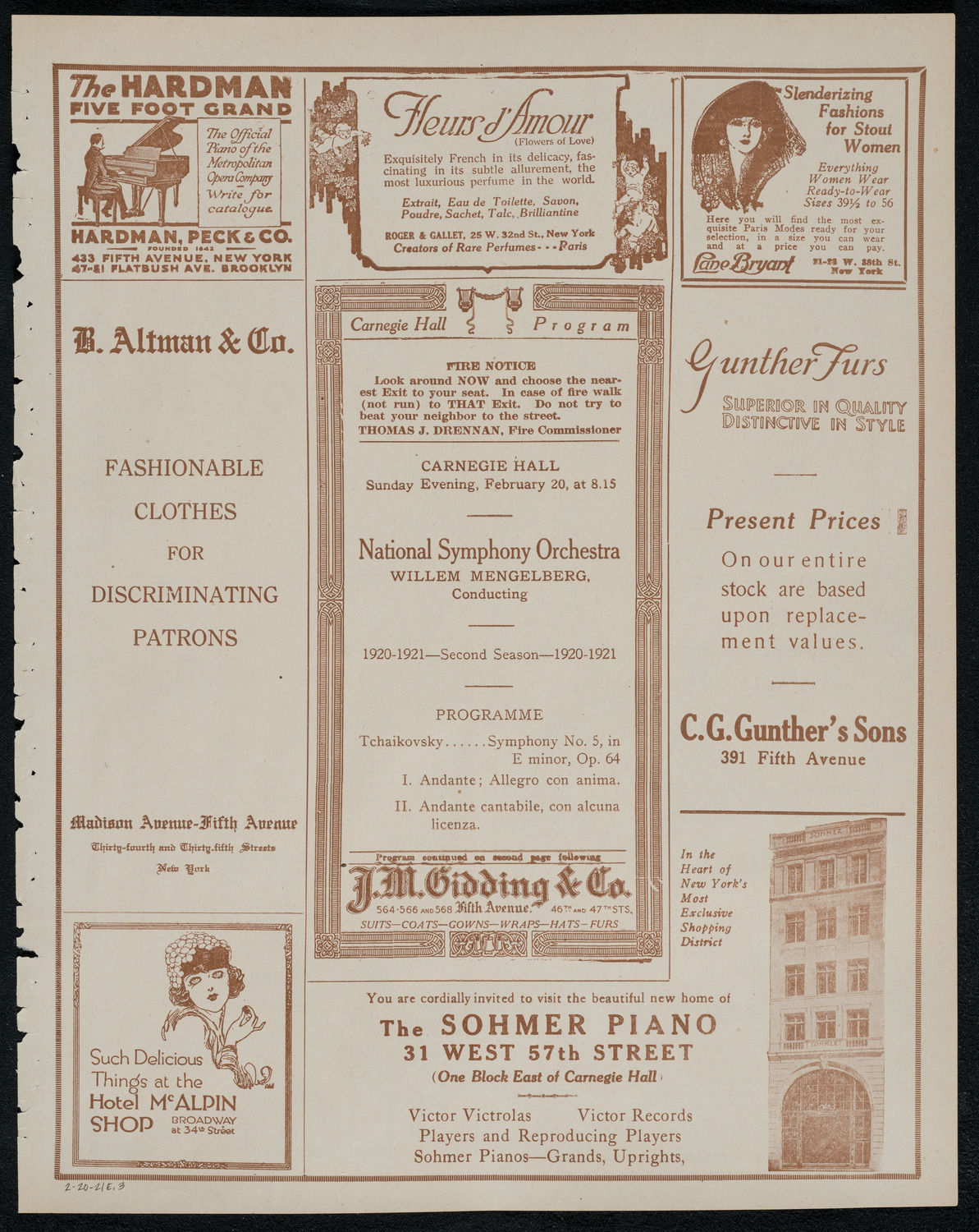 National Symphony Orchestra, February 20, 1921, program page 5