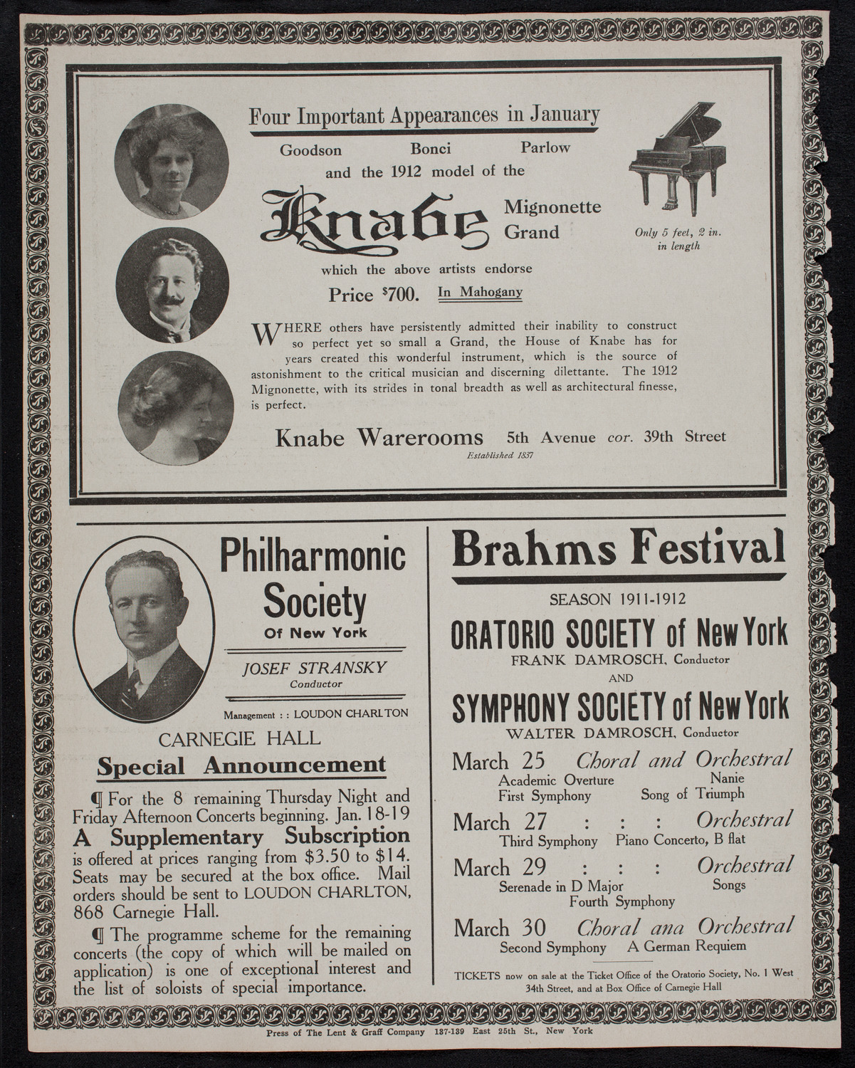 Wilhelm Backhaus, Piano, January 12, 1912, program page 12